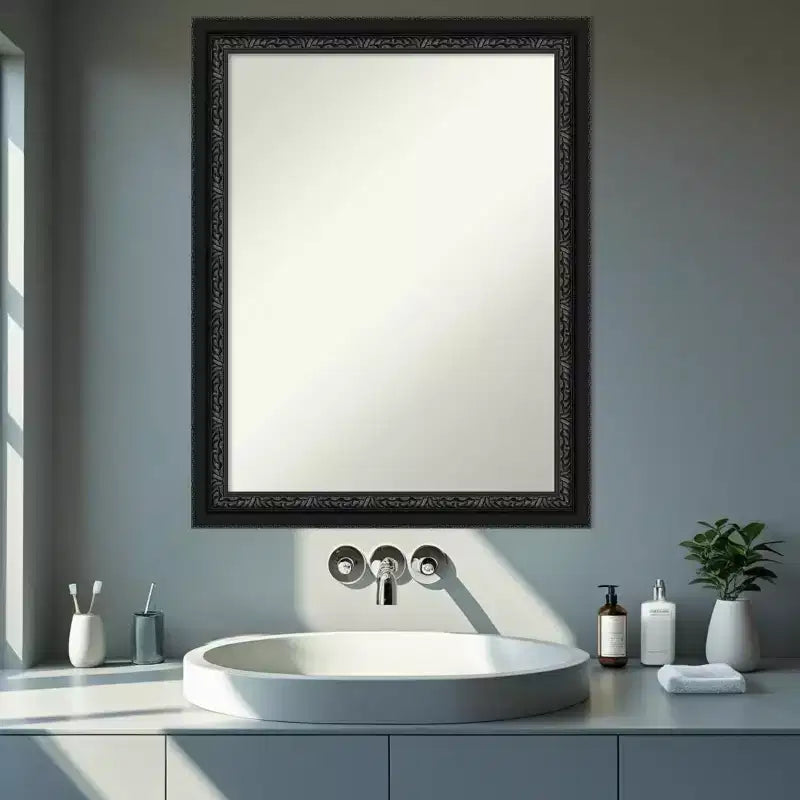 Specchio da parete per bagno in legno nero senza smussatura Amanti Art Downton