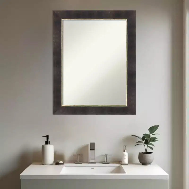 Amanti Art Odin Bronzo Antico Specchio da Parete con Cornice in Legno Non Bisellata per Bagno