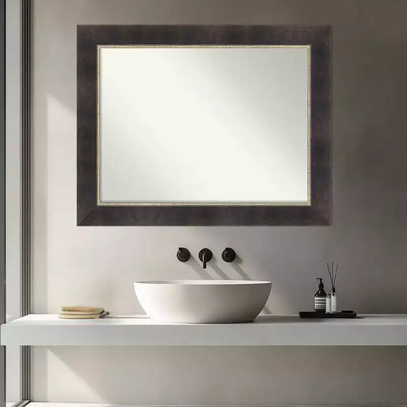 Amanti Art Odin Bronzo Antico Specchio da Parete con Cornice in Legno Non Bisellata per Bagno