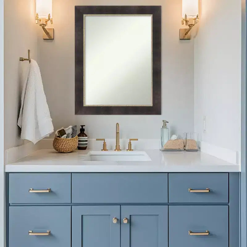Amanti Art Odin Bronzo Antico Specchio da Parete con Cornice in Legno Non Bisellata per Bagno