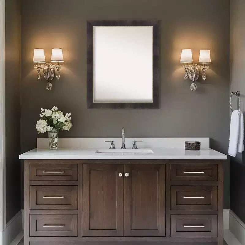 Amanti Art Odin Bronzo Antico Specchio da Parete con Cornice in Legno Non Bisellata per Bagno