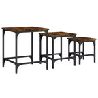 vidaXL Set of 3 Smoked Oak Nesting Coffee Tables - Industrial Design, Engineered Wood, Various Sizes, Metal Frame, Max 99.2 lb Load