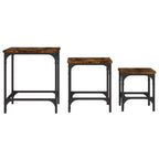 vidaXL Set di 3 Tavolini da Caffè Nidificanti Quercia Affumicata - Design Industriale, Legno Ingegnerizzato, Varie Misure, Struttura in Metallo, Carico Massimo 45 kg