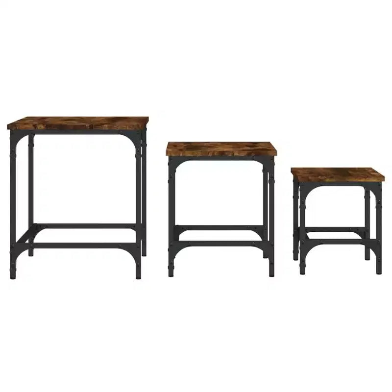 vidaXL Set di 3 Tavolini da Caffè Nidificanti Quercia Affumicata - Design Industriale, Legno Ingegnerizzato, Varie Misure, Struttura in Metallo, Carico Massimo 45 kg