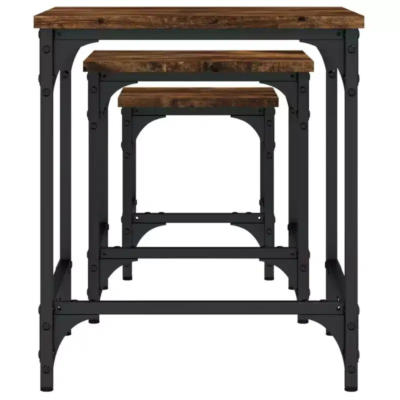 vidaXL Set di 3 Tavolini da Caffè Nidificanti Quercia Affumicata - Design Industriale, Legno Ingegnerizzato, Varie Misure, Struttura in Metallo, Carico Massimo 45 kg