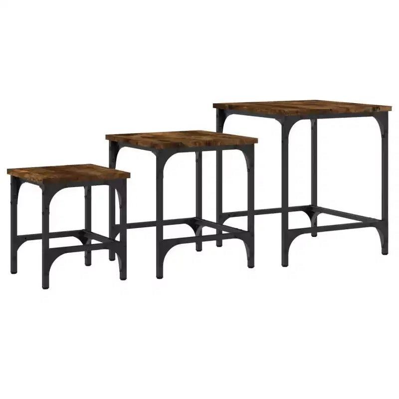vidaXL Set di 3 Tavolini da Caffè Nidificanti Quercia Affumicata - Design Industriale, Legno Ingegnerizzato, Varie Misure, Struttura in Metallo, Carico Massimo 45 kg