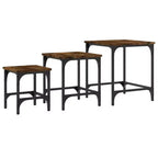 vidaXL Set di 3 Tavolini da Caffè Nidificanti Quercia Affumicata - Design Industriale, Legno Ingegnerizzato, Varie Misure, Struttura in Metallo, Carico Massimo 45 kg