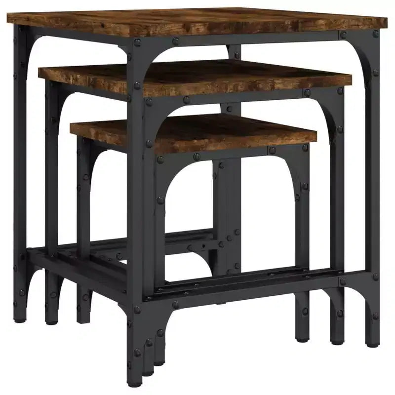 vidaXL Set di 3 Tavolini da Caffè Nidificanti Quercia Affumicata - Design Industriale, Legno Ingegnerizzato, Varie Misure, Struttura in Metallo, Carico Massimo 45 kg