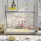 Struttura per letto matrimoniale in legno per ragazzi e ragazze, Letto a piattaforma Montessori in formato singolo, design a tenda, altezza a filo pavimento