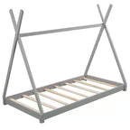 Struttura per letto matrimoniale in legno per ragazzi e ragazze, Letto a piattaforma Montessori in formato singolo, design a tenda, altezza a filo pavimento