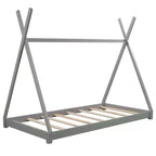 Struttura per letto matrimoniale in legno per ragazzi e ragazze, Letto a piattaforma Montessori in formato singolo, design a tenda, altezza a filo pavimento