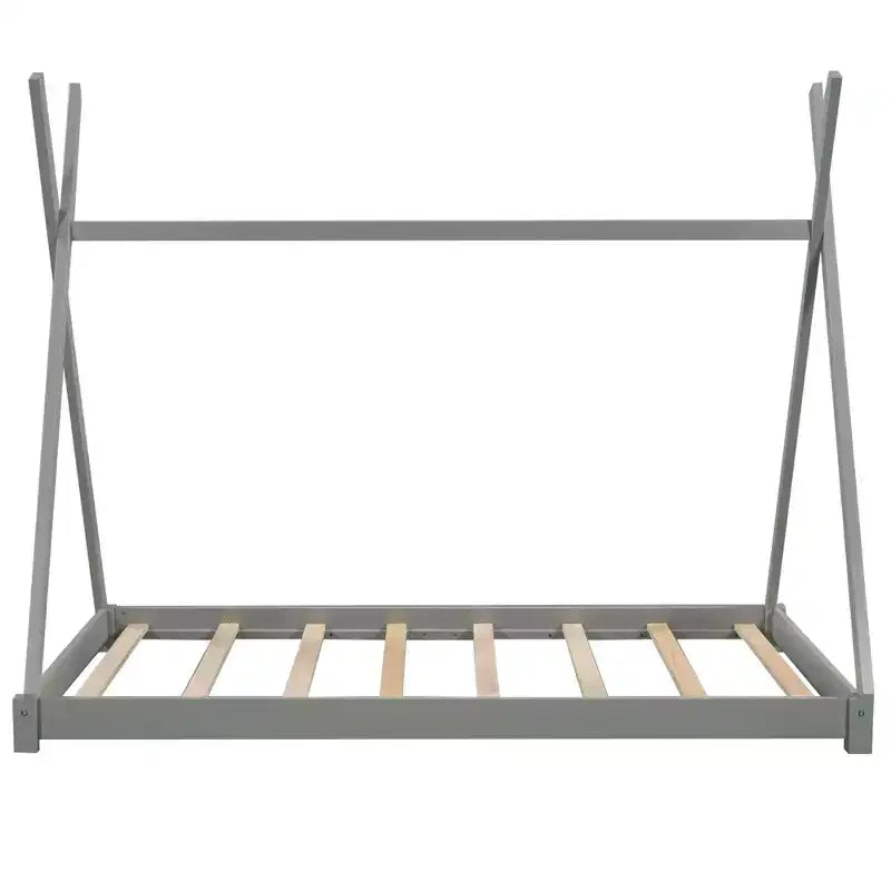 Struttura per letto matrimoniale in legno per ragazzi e ragazze, Letto a piattaforma Montessori in formato singolo, design a tenda, altezza a filo pavimento