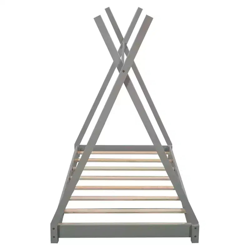 Struttura per letto matrimoniale in legno per ragazzi e ragazze, Letto a piattaforma Montessori in formato singolo, design a tenda, altezza a filo pavimento