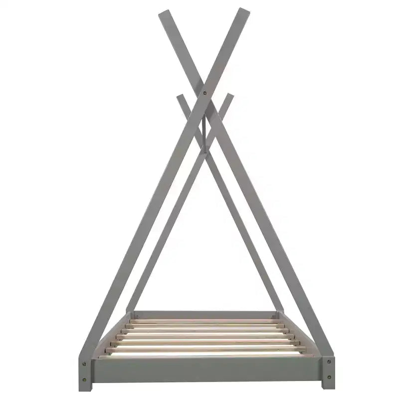 Struttura per letto matrimoniale in legno per ragazzi e ragazze, Letto a piattaforma Montessori in formato singolo, design a tenda, altezza a filo pavimento