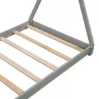 Struttura per letto matrimoniale in legno per ragazzi e ragazze, Letto a piattaforma Montessori in formato singolo, design a tenda, altezza a filo pavimento