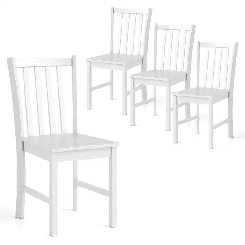 Costway Sedie da Pranzo Rustiche Set da 4 con Schienale Inclinato a Doghe, Seduta Larga, Gambe in Legno di Caucciù Nero/Bianco