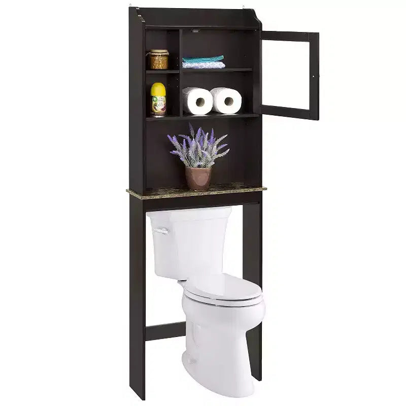 MAYEERTY Mobiletto contenitore moderno da bagno, in legno, con 4 scomparti e ripiani regolabili, salvaspazio