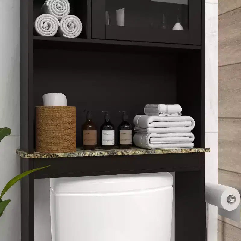 MAYEERTY Mobiletto contenitore moderno da bagno, in legno, con 4 scomparti e ripiani regolabili, salvaspazio