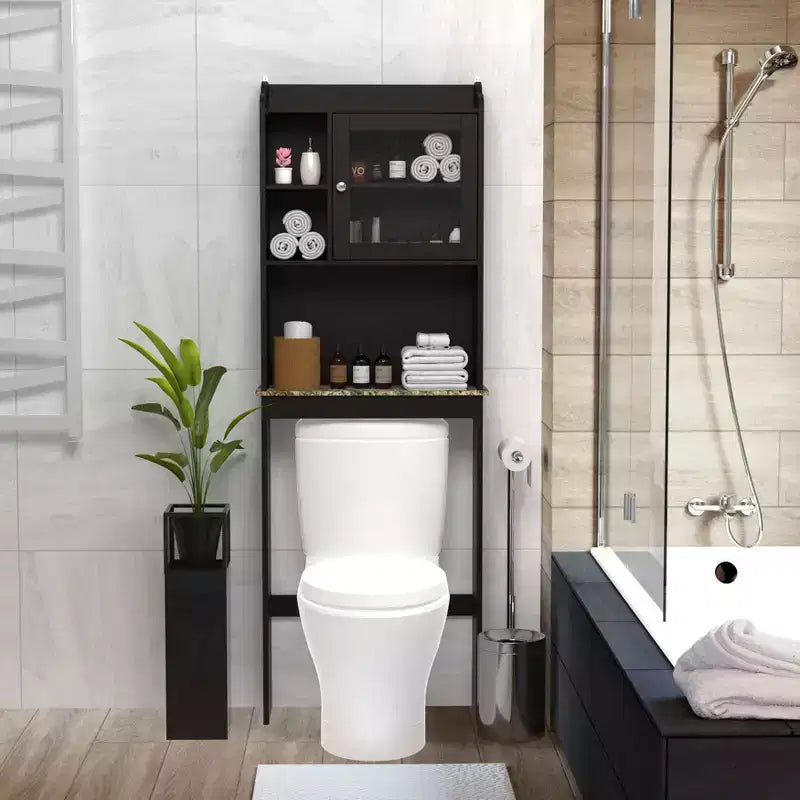 MAYEERTY Mobiletto contenitore moderno da bagno, in legno, con 4 scomparti e ripiani regolabili, salvaspazio