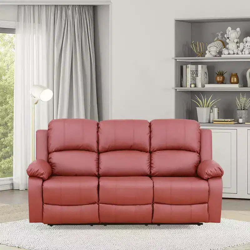 Divano reclinabile elettrico MAYEERTY, divano a 3 posti in pelle con tavolino da caffè reversibile per soggiorno, rosso