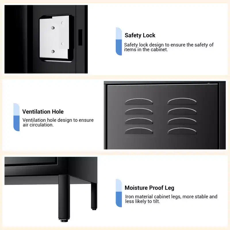Armadietto in metallo a 3 ante con 9 ganci e 3 ripiani, armadietto in metallo per dipendenti, armadietto in acciaio alto 72 cm per casa, ufficio, palestra, scuola, montaggio richiesto, nero