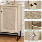 Mobile Contenitore in Rattan, Credenza da Cucina, Mobile da Ingresso, Mobile TV, Con Ripiani Regolabili, Maniglie in Metallo per Soggiorno, Colore Rovere + Nero