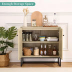 Mobile Contenitore in Rattan, Credenza da Cucina, Mobile da Ingresso, Mobile TV, Con Ripiani Regolabili, Maniglie in Metallo per Soggiorno, Colore Rovere + Nero