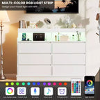 Cassettiera in Rovere per Camera da Letto con 6 Cassetti, Comò Moderno con Luci a LED e Stazione di Ricarica, Mobile Contenitore Spazioso per Soggiorno o Corridoio