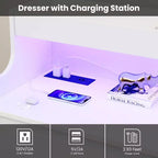 Cassettiera in Rovere per Camera da Letto con 6 Cassetti, Comò Moderno con Luci a LED e Stazione di Ricarica, Mobile Contenitore Spazioso per Soggiorno o Corridoio