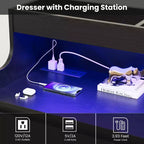 Cassettiera in Rovere per Camera da Letto con 6 Cassetti, Comò Moderno con Luci a LED e Stazione di Ricarica, Mobile Contenitore Spazioso per Soggiorno o Corridoio