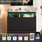 Cassettiera in Rovere per Camera da Letto con 6 Cassetti, Comò Moderno con Luci a LED e Stazione di Ricarica, Mobile Contenitore Spazioso per Soggiorno o Corridoio