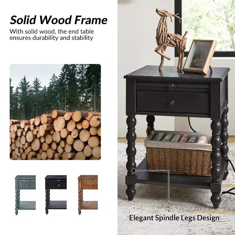 Esther 26 Tavolino Laterale Alto con Prese di Ricarica Integrate Set da 2|ARTFUL LIVING DESIGNS