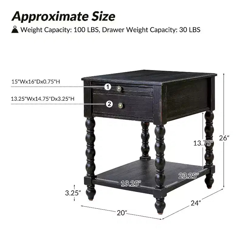 Esther 26 Tavolino Laterale Alto con Prese di Ricarica Integrate Set da 2|ARTFUL LIVING DESIGNS