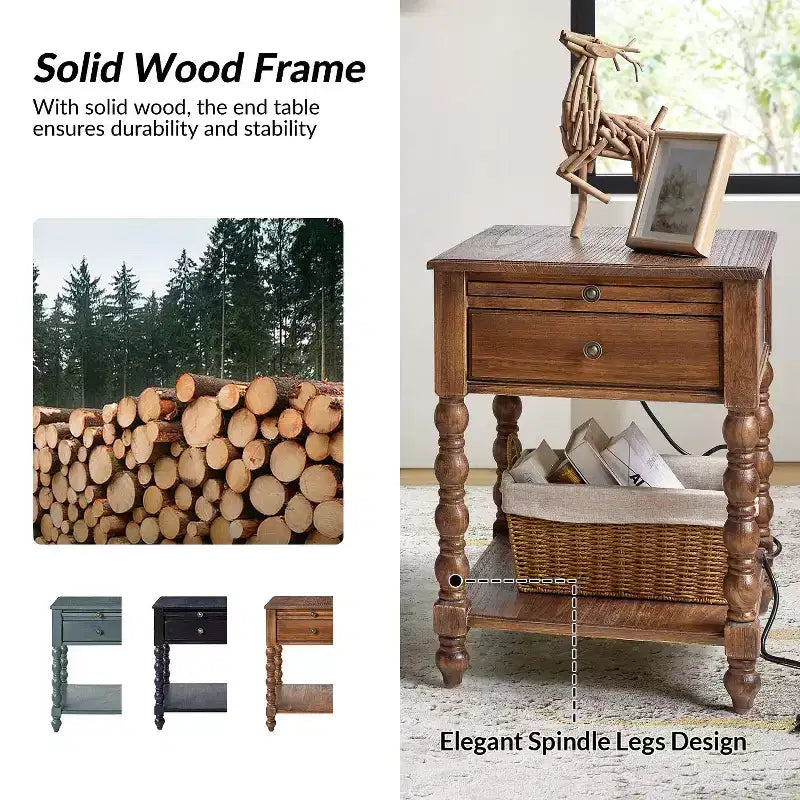 Esther 26 Tavolino Laterale Alto con Prese di Ricarica Integrate Set da 2|ARTFUL LIVING DESIGNS