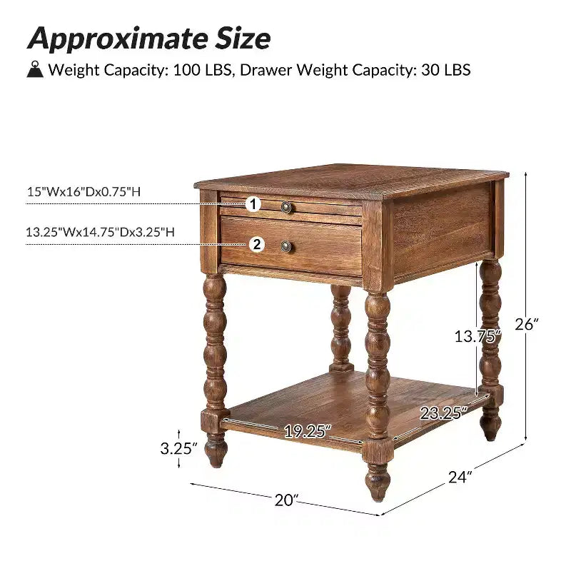 Esther 26 Tavolino Laterale Alto con Prese di Ricarica Integrate Set da 2|ARTFUL LIVING DESIGNS