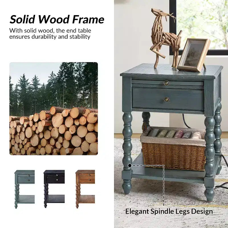 Esther 26 Tavolino Laterale Alto con Prese di Ricarica Integrate Set da 2|ARTFUL LIVING DESIGNS