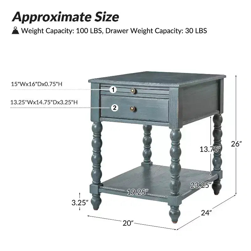 Esther 26 Tavolino Laterale Alto con Prese di Ricarica Integrate Set da 2|ARTFUL LIVING DESIGNS