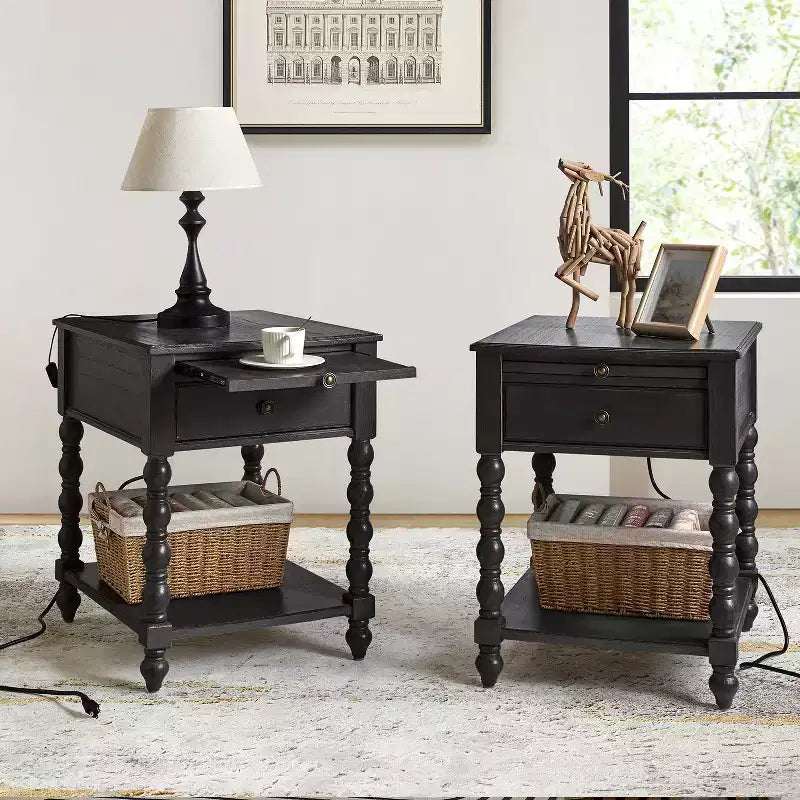 Esther 26 Tavolino Laterale Alto con Prese di Ricarica Integrate Set da 2|ARTFUL LIVING DESIGNS