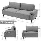 Divanetto Acekool 81 Comfort, 3 posti con portabicchieri e tasche portaoggetti, Cuscini profondi per soggiorno, camera da letto