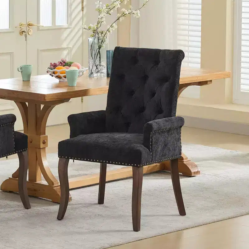 Sedie da pranzo Okak con gambe curve, stile metà secolo, eleganti, trapuntate, per cucina e sala da pranzo, sedia da pranzo con braccioli e seduta imbottita in ciniglia