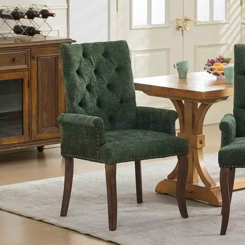 Sedie da pranzo Okak con gambe curve, stile metà secolo, eleganti, trapuntate, per cucina e sala da pranzo, sedia da pranzo con braccioli e seduta imbottita in ciniglia