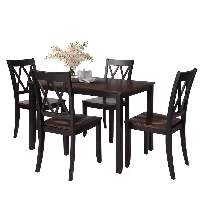 Clihome Set da Pranzo da 5 Pezzi, Tavolo da Cucina in Legno e Sedie con Schienale Alto