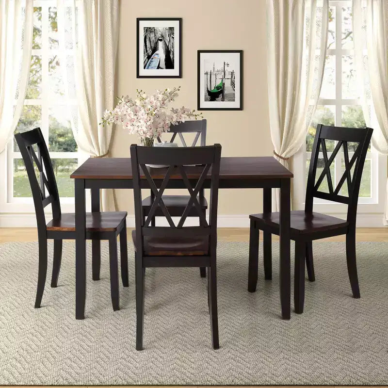 Clihome Set da Pranzo da 5 Pezzi, Tavolo da Cucina in Legno e Sedie con Schienale Alto