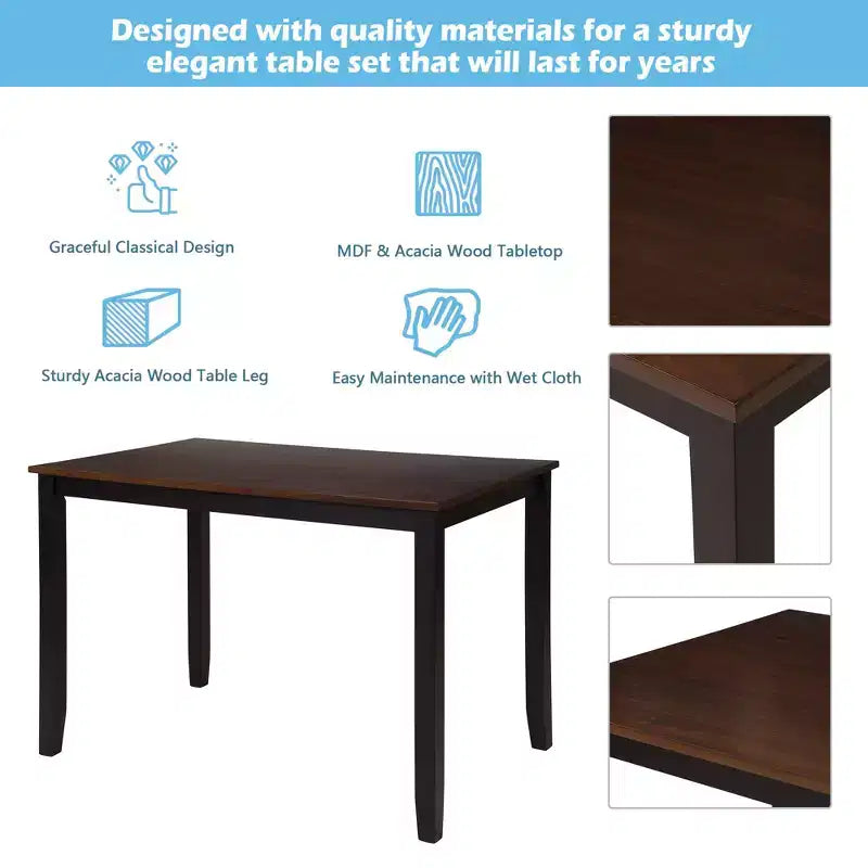 Clihome Set da Pranzo da 5 Pezzi, Tavolo da Cucina in Legno e Sedie con Schienale Alto