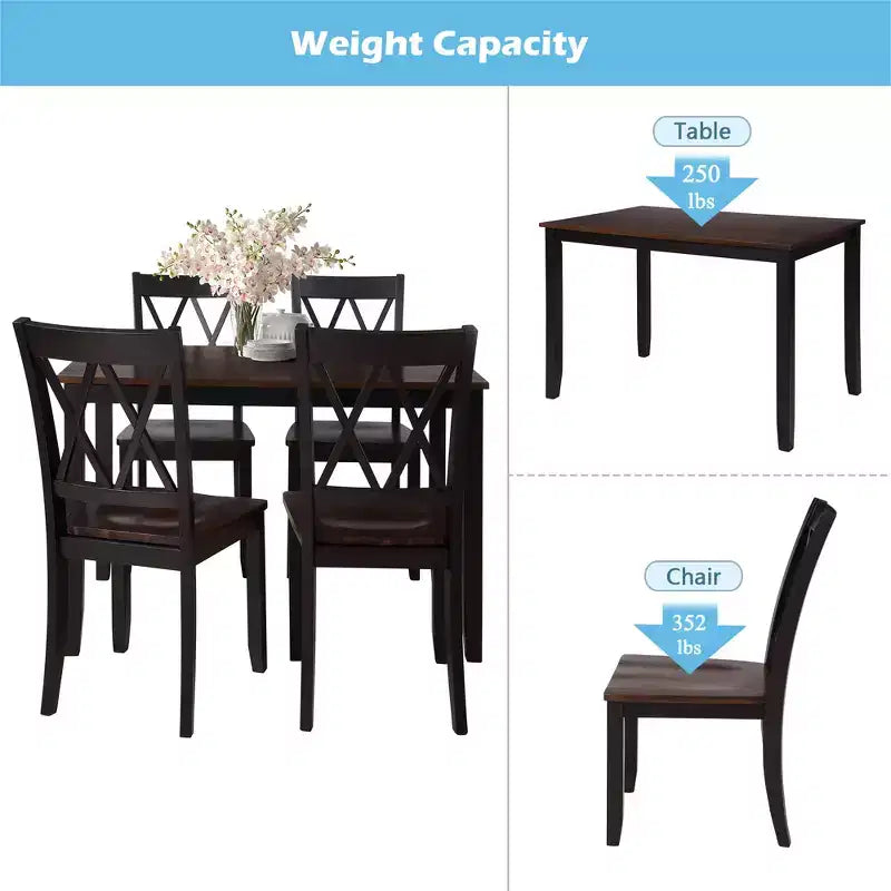 Clihome Set da Pranzo da 5 Pezzi, Tavolo da Cucina in Legno e Sedie con Schienale Alto