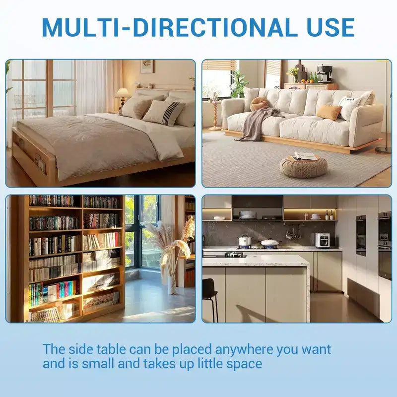 Comodini set da 2 con stazione di ricarica, cassetto e ripiano aperto, tavolino laterale d'appoggio con inserto in canna, tavolino da comodino