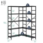 Scaffale angolare a 5 ripiani, libreria industriale, libreria alta a L, scaffale espositivo autoportante per soggiorno, ufficio domestico