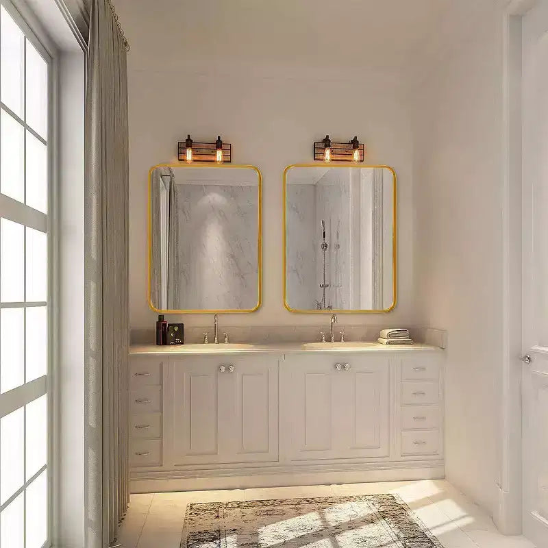 Specchio da Bagno Rettangolare Okak con Cornice in Alluminio, Specchio da Trucco con Angoli Arrotondati, Specchio da Parete per Soggiorno, Bagno