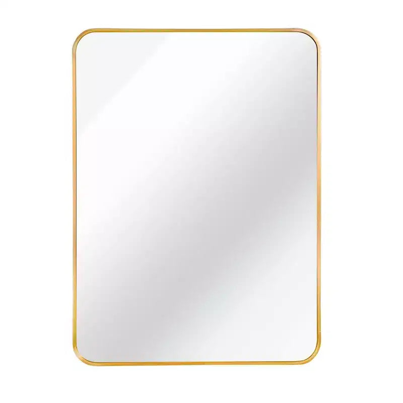 Specchio da Bagno Rettangolare Okak con Cornice in Alluminio, Specchio da Trucco con Angoli Arrotondati, Specchio da Parete per Soggiorno, Bagno
