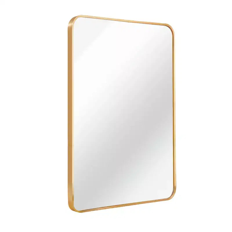 Specchio da Bagno Rettangolare Okak con Cornice in Alluminio, Specchio da Trucco con Angoli Arrotondati, Specchio da Parete per Soggiorno, Bagno